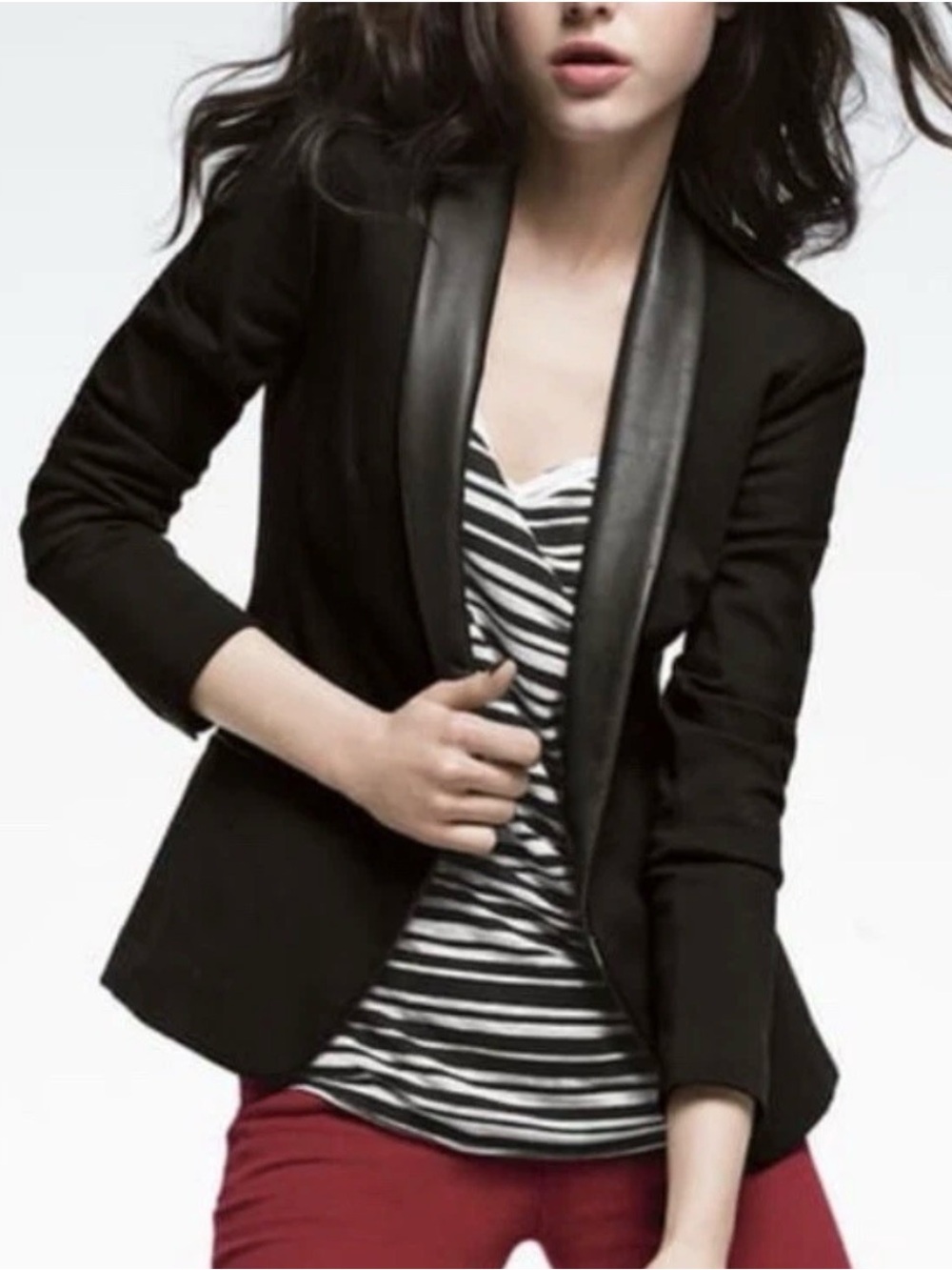 rag & bone Black Tuxedo Blazer with Leather Lapel